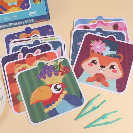 Handmade Material Children's Sticker Book Hairball Educational Animal Pompom Art Kit Early Learning Montessori Pompom Crafts