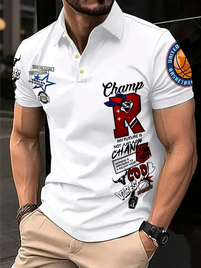 The new men's POLO shirt for summer 2025 is a casual fashionable soft comfortable and breathable 3D letter pattern print
