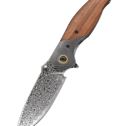 VG10 Damascus Steel Folding Knife, Rosewood Handle-light, Suitable For Camping, Fishing And Daily Carrying