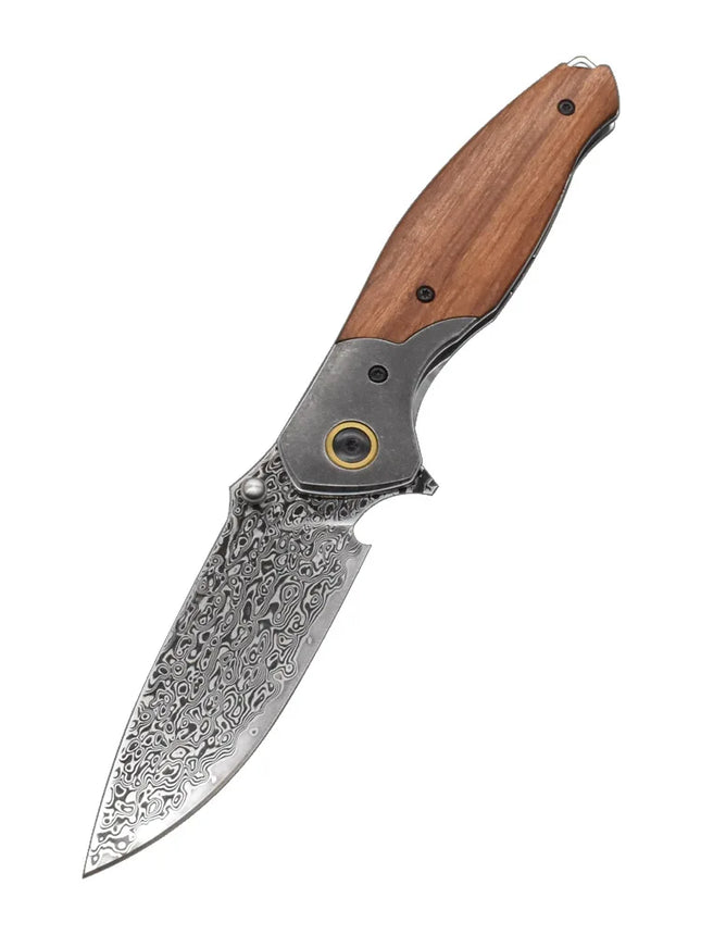 VG10 Damascus Steel Folding Knife, Rosewood Handle-light, Suitable For Camping, Fishing And Daily Carrying