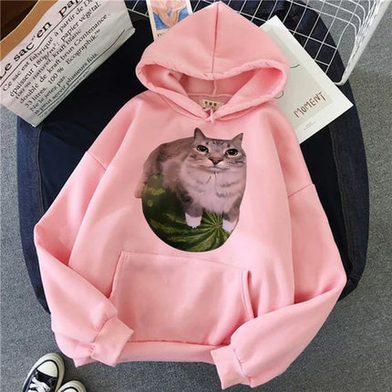 Cute Watermelon Cat Silly Cat Meme Printed Hoodies 90s Casual Sweatshirts Graphic Y2k Hooded Women's Gothic Streetwear Clothes