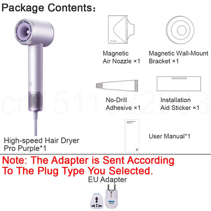 MIJIA High‑Speed Hair Dryer Pro,8 Airflow Modes,50 °C Constant Temp,110k RPM,70 m/s Air,200M Ions,CN Version With Adapter