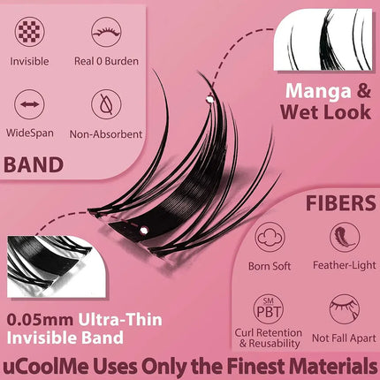 uCoolMe Fairy Manga Lashes Home DIY Invisible Band Eyelash Extension Beginner Friendly Anime Eyelashes Cluster Makeup For Girl