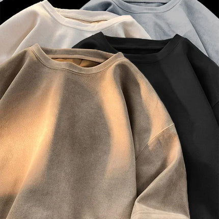 Suede T-shirt Fashion Hip Hop Streetwear Anti-wrinkle Short Sleeve Suede T Shirt Men Women Loose Harajuku Summer Casual Tee Top