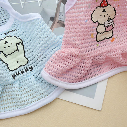 Dog Summer Skirt Breathable Cool Pet Strap Mesh Dress Cartoon Pet Clothing