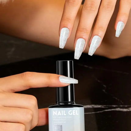 Pearl White Gel Nail Polishing 7.3ml Glitter Quick Dry Long Lasting Enamel Pearl White Nail Gel for Women Teens Mothers Salon