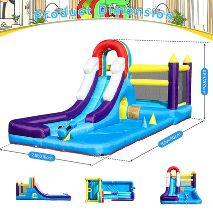New Oxford cloth 16ft  4.9m Inflatable Water Slide Bounce House w/ Splash Pool & 480W Blower for Kids Party