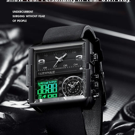 Mark Fairwhale Luxury Quartz Watches Men Fashion Brown Leather Strap Clock Military Waterproof Square Electronic WristWatch 2023