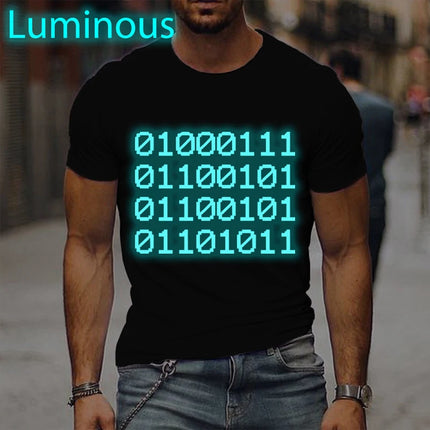 Men's T-Shirt Binary Code Graphic T-shirt Vintage Luminous Personality Shirts Short Sleeve Funny Mathematician Streetwear