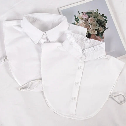 Women's Spring Fall Cotton White Vertical Small Lapel Versatile Shirt Jumper Fashion Fake Collars Clothing Accessories