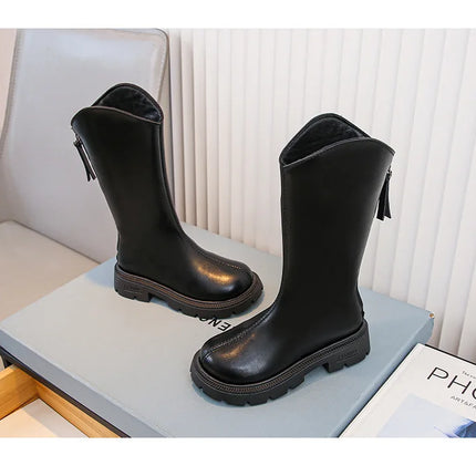 Children Knee Length Boots New 2025 Autumn Student Girls Princess Boots Kids Zipper Comfortable Non Slip Solid Color Long Boots