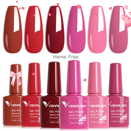 6pcs/kit VENALISA Valentine's Day Collection Lovely Pink Nails HEMA FREE TPO FREE Soak Off UV LED Semi Permanent Set Gel Varnish