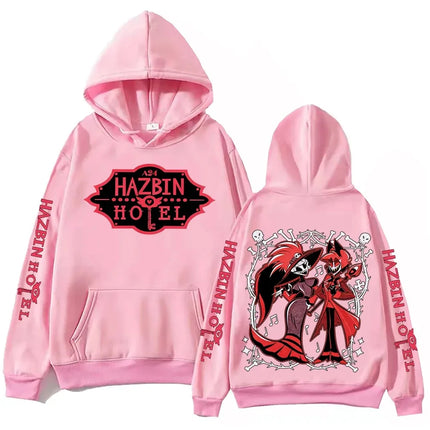 Anime Hazbin Hotel Peripherals Vox Angel Dust Graphic Print Hoodie Harajuku Pullover Man Woman Loose Casual Oversized Sweatshirt