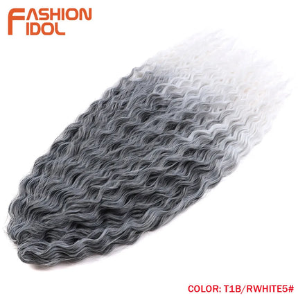 FASHION IDOL 22 Inch 300g 3PCS Ariel Curl Hair Water Wave Twist Crochet Hair Synthetic Ombre Brown Fiber Braiding Hair Extension