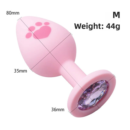 Pink Silicone Anal Plug for Woman 4 Sizes Cat Paw Pattern Smooth Surface Butt Plug Crystal Base Sex Toys For Woman Anal Dildo