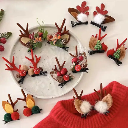 New 2Pcs Antler Christmas Hair Clips Women Girls Festival Party Sweet Headwear Accessories Children Student Hairpin Decoration