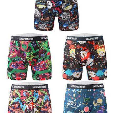 Ten-piece mixed men's graffiti pattern long boxer briefs, breathable and comfortable high-elasticity long boxer briefs, boxing
