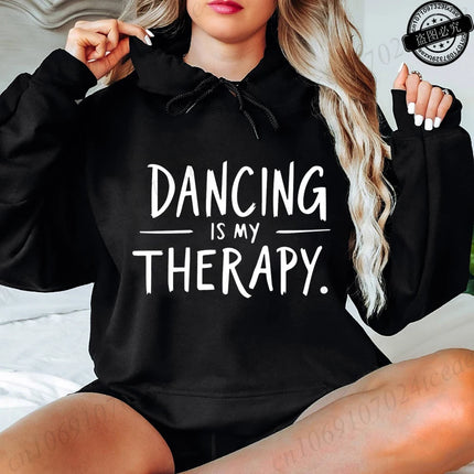 Hoodies for Women Ulzzang Grunge Y2k Aesthetic Shirt Autumn Winter Pullover Hoodies Dancing Is My Therapy Graphic Streetwear
