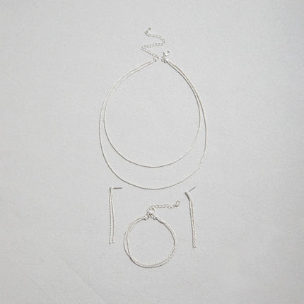 Set of Shiny Silver Plated Collarbone Chain Necklace Bracelet Jewelry, Women's Minimalist Starry Sky Accessories