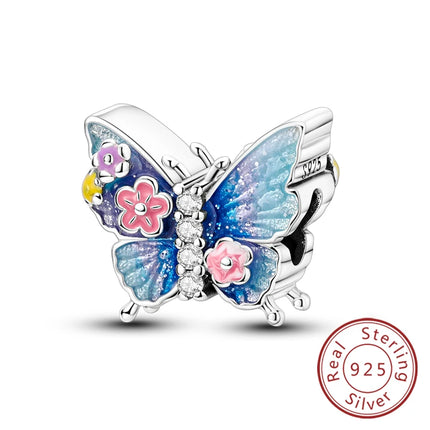 Spring Charms Beads Pendant 925 Sterling Silver Flower Butterfly Dragonfly Mushroom Charms Fit Bracelet Woman Man DIY Jewelry