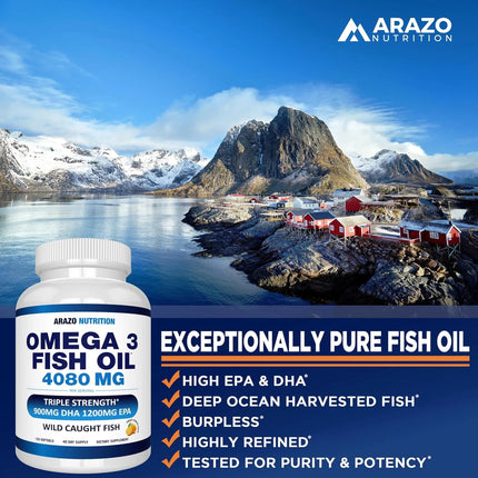 Omega 3 Fish Oil - Contains EPA and DHA To Support Brain, Heart, Bone and Joint Health, Overall Well-being, and Immune Function