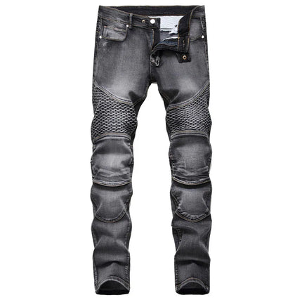 Men's White Jeans, Black Fashion Casual Trousers, Pleated Decorative Denim Pants, Asian Sizes 29-42. 2027 New
