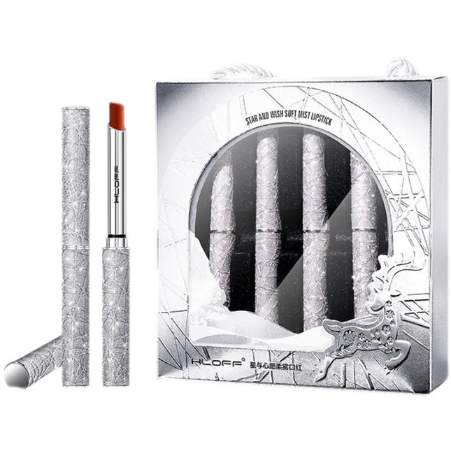 4pcs/set Star Wish Velvet Matte Lipstick Kit Moisturizing Non-stick Cup Succulent Lip Gloss Makeup Gift For Girls And Women