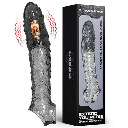 Vibrating Penis Sleeve Extender Condom Vibrator Trainer Testicles G Spot Stimulation Delayed Ejaculation Sex Toy for Men Couple