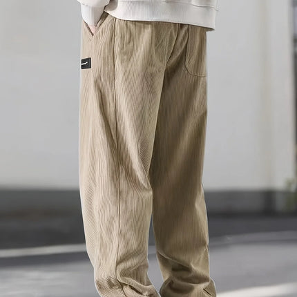 2025 Autumn Winter Men's Casual Pants Striped Corduroy Loose Fashion Cargo Straight Pants Fitness Sports Hip Hop Pants