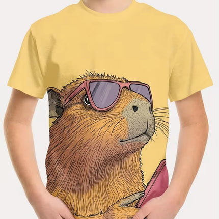 Cute Capybara Boy Clothes Cartoon Graphic Short Sleeve Tee Boy Child T-Shirt Summer Loose Top Fashion Kids Clothes Boys Clothing