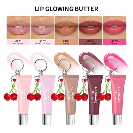 Lakerain Lip Gloss Butter Lip Balm Moisturizing Lip Balm Lip Gloss With Pendant Silver Chain Cherry Easy to Carry Lip Gloss