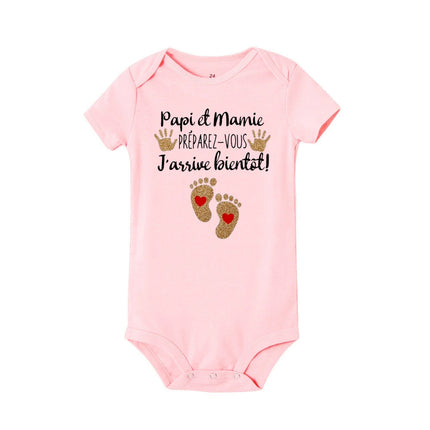Grandpa and Grandma Get Ready I'll Be Here Soon Print Baby Romper Pregnancy Announcement Infant Bodysuit Outfit Newborn Jumpsuit
