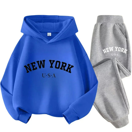 Kids Fashion Simple USA New York Alphabet Print Casual Suit Boys Outdoor Sports Suit Girls Fall and Winter Comfortable Warm Suit