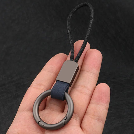 Genuine Leather Key Chains for Men Women Car Keychain Lanyard Cotton Rope Strap Metal Keyring Gift Trendy Key Holder