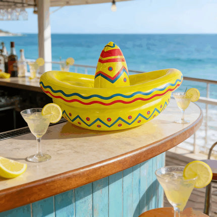 PVC Inflatable Wide Brimmed Hat Ice Bucket Retro Swimming Pool Floating Chilled Beverage Inflatable Bucket Outdoor Water