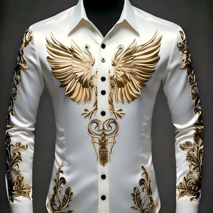 Noble and elegant, high-quality and comfortable men's long sleeved shirt, fashionable trend, digital printing, street outdoor