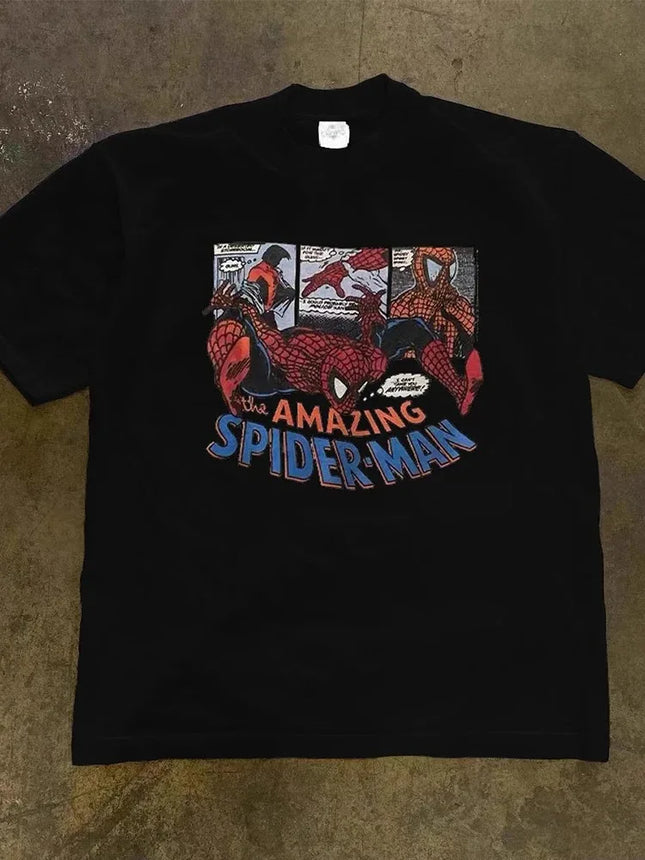 Marvel Spider-Man Printed Short Sleeve T-Shirt Men's And Women's Summer New Fashion Trend Street Casual Crew Neck Loose Y2K Tops