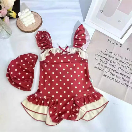 New Girls' Swimwear Summer Children's Polka Dot Sweet Bikini Stylish Holiday Beachwear Baby Casual One-Piece Swimsuit
