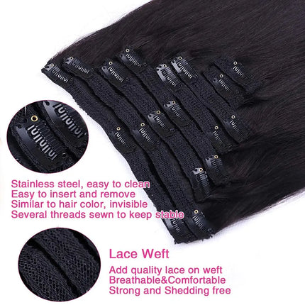 Straight Clip In Extensions Human Hair Brazilian Clip In Natural Black Color Clip Ins Remy Hair For Women Clip in Extension 120G