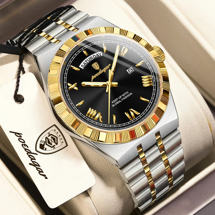 POEDAGAR Business Man Watch Week Date Waterproof Luminous Original Watches For Men Stainless Steel Men's Quartz Wristwatch Reloj