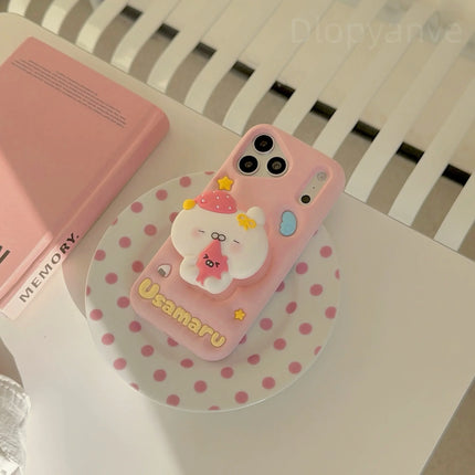 Kawaii 3D Cartoon White Bear Pop Socket Phone Case For iPhone 17 16 15 14 13 Pro Max Soft Silicone Protective Cover