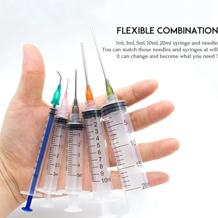 1ml-20ml Plastic Syringe Set, Blunt Tip Dispensing Needle & Cap for Glue, Ink, Oil, Perfume, Lip Gloss DIY Refill Liquid Tool