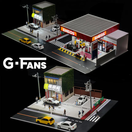 G Fans 1/64 Scale Diecast Car Garage Diorama Model Miniature Parking Lot Scene for Vehicle Display and Toy Background Collection