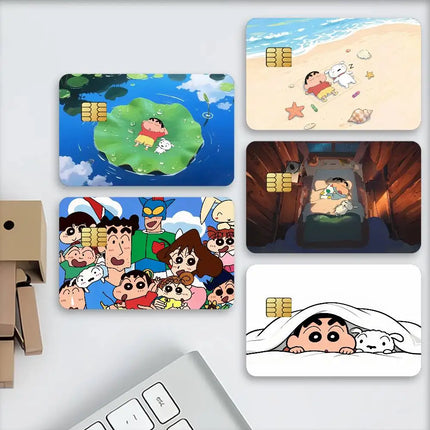 C-Crayon S-Shin-chan Cartoon Credit Card Stickers Skin For Bank Debit Decorative Protection Scratch-resistant Gift 4PCS