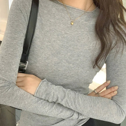 2026 Spring Autumn T shirt Women Tops Solid Slim Fit Long Sleeve O Neck Tshirts Female Casual Streetwear High Quality Base Tees