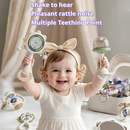 10Pcs Baby Rattles & Teethers Set Infant Toys 6+ Months Teether Grasping Shake Toys Sensory Toy with Soft Textures Newborn Gifts