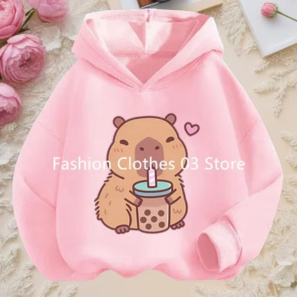 Fall and Winter Outdoor Leisure Sports Children's Hooded Sweatshirt Cartoon Fun Capybara Cute Print Boys and Girls Soft Hoodie