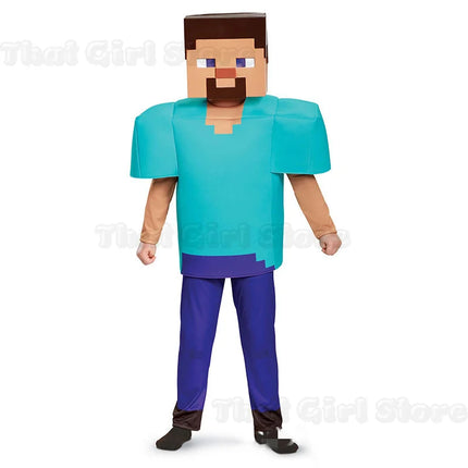 Kids Cosplay Diamond Armor Game Character Steve Cosplay Costumes 3 Pieces Set Blue Outfits Dress Up Set for Halloween Suit