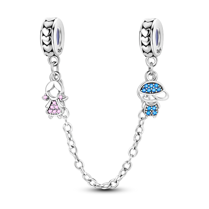 Sparkling Clear Silver Safety Chain 925 Sterling Silver Safety Chain Charm Beads Fit Original Bangle Bracelet DIY Jewelry