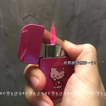 Butane Gas Lighter Katie Cat Pink Flame Windproof Inflatable Lighter Cigarette Accessories Women's Lighter Small Gift
